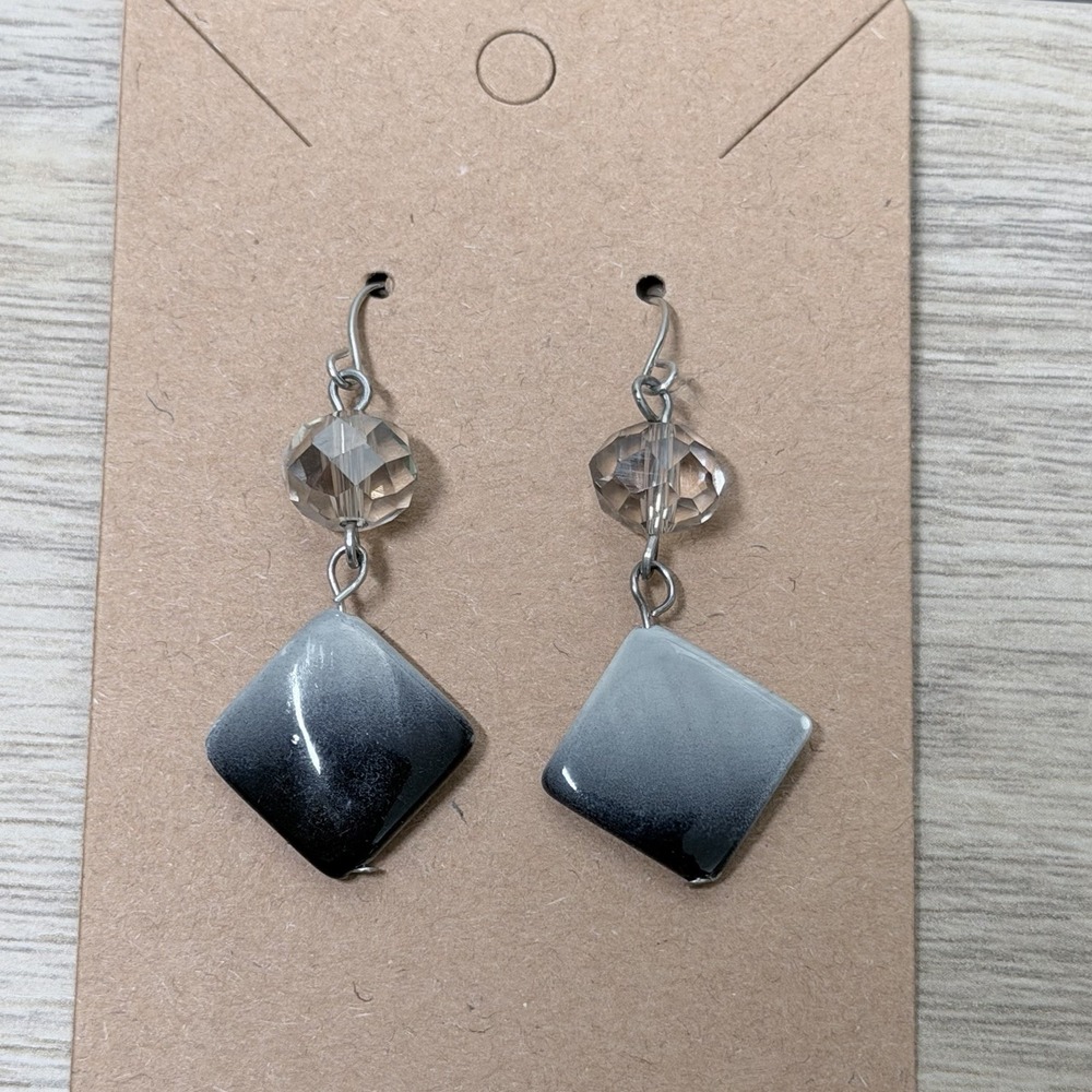 Silver Gray Geometric Dangle Earrings Minimalist Modern‎ Futuristic Glam Style